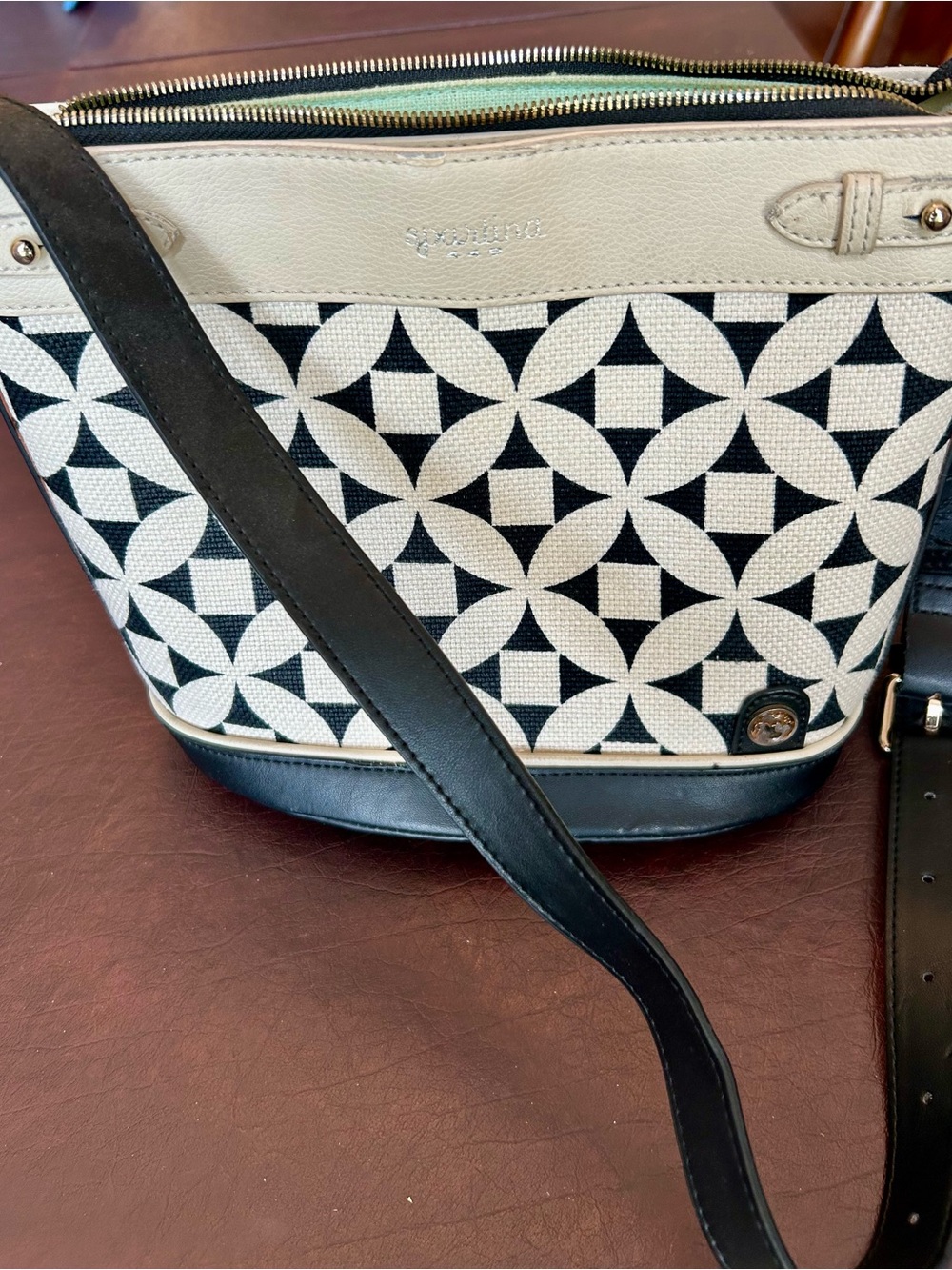 Spartina 449 Black and Cream Geometric Crossbody Bag
